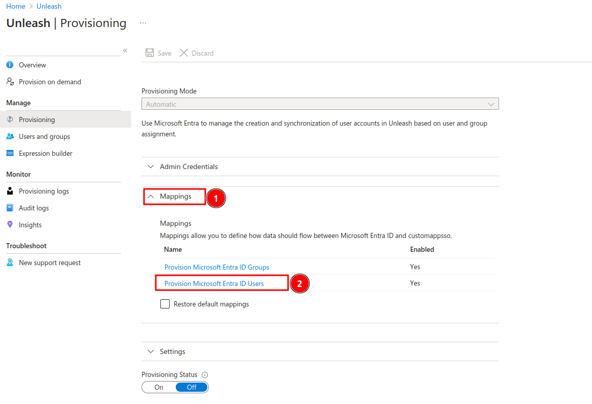 Navigate to user provisioning setup